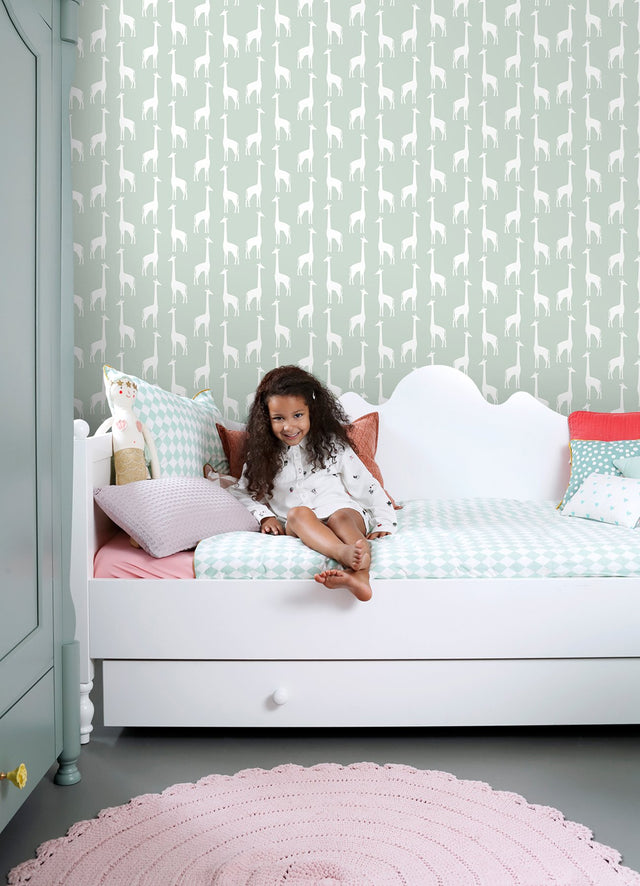 Vivi Sage Giraffe Wallpaper with Kids Animal Motif - Chesapeake 4060-139058
