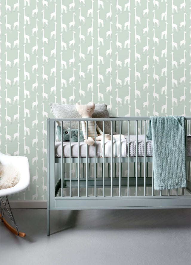 Vivi Sage Giraffe Wallpaper with Kids Animal Motif - Chesapeake 4060-139058