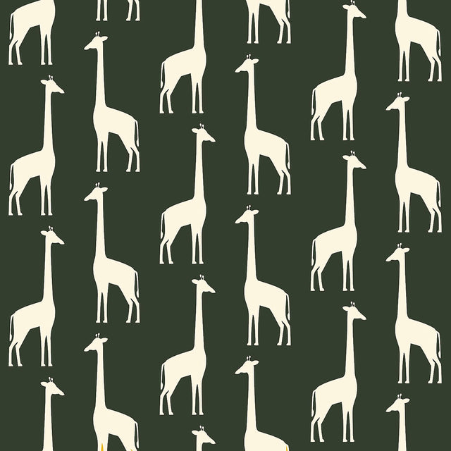 Vivi Green Giraffe Wallpaper with Cream Animal Silhouette Pattern - Chesapeake 4060-139060