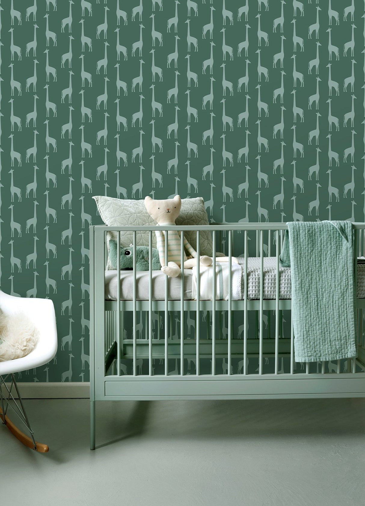Vivi Teal Giraffe Wallpaper with Kids Animal Motif - Chesapeake 4060-139061