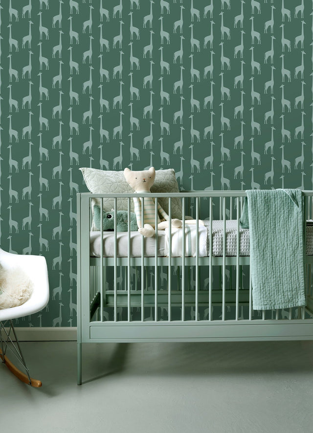 Vivi Teal Giraffe Wallpaper with Kids Animal Motif - Chesapeake 4060-139061