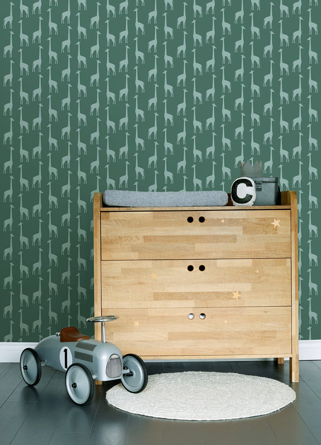 Vivi Teal Giraffe Wallpaper with Kids Animal Motif - Chesapeake 4060-139061