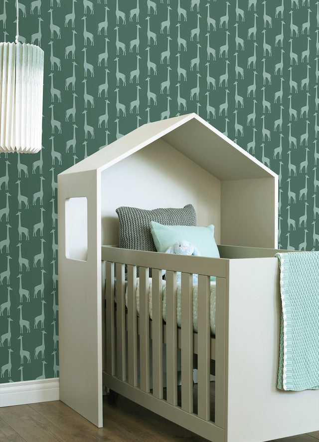 Vivi Teal Giraffe Wallpaper with Kids Animal Motif - Chesapeake 4060-139061