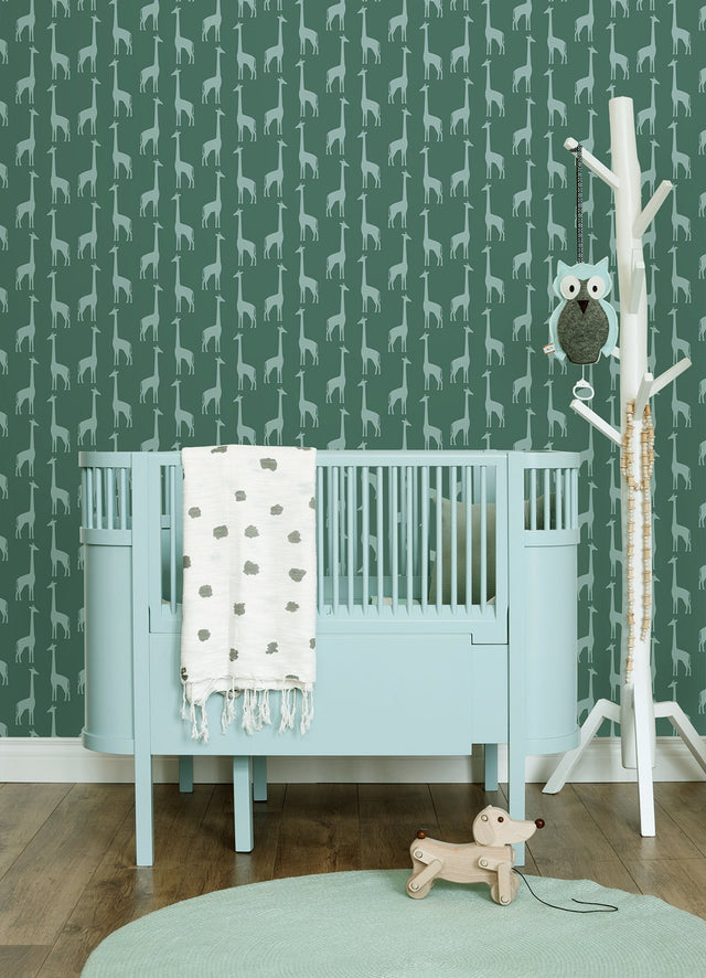 Vivi Teal Giraffe Wallpaper with Kids Animal Motif - Chesapeake 4060-139061