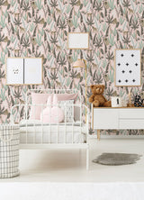 Kiki Pink Monkeys Wallpaper with Jungle Botanical Pattern - Chesapeake 4060-139072