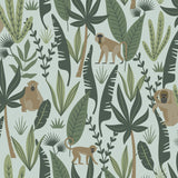Kiki Green Monkeys Wallpaper with Jungle Leaf Pattern - Chesapeake 4060-139073