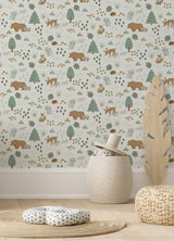 Finola Moss Bears Green Wallpaper with Kids Forest Animal Pattern - Chesapeake 4060-139247
