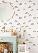 Joss Teal Rainbow Wallpaper with Kids Geometric Graphic Motif - Chesapeake 4060-139254