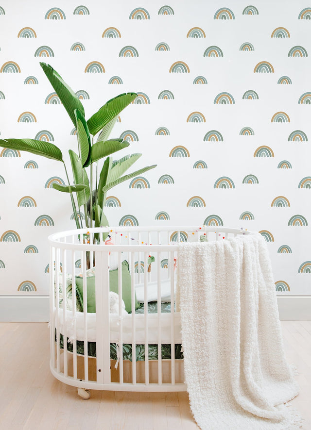 Joss Teal Rainbow Wallpaper with Kids Geometric Graphic Motif - Chesapeake 4060-139254