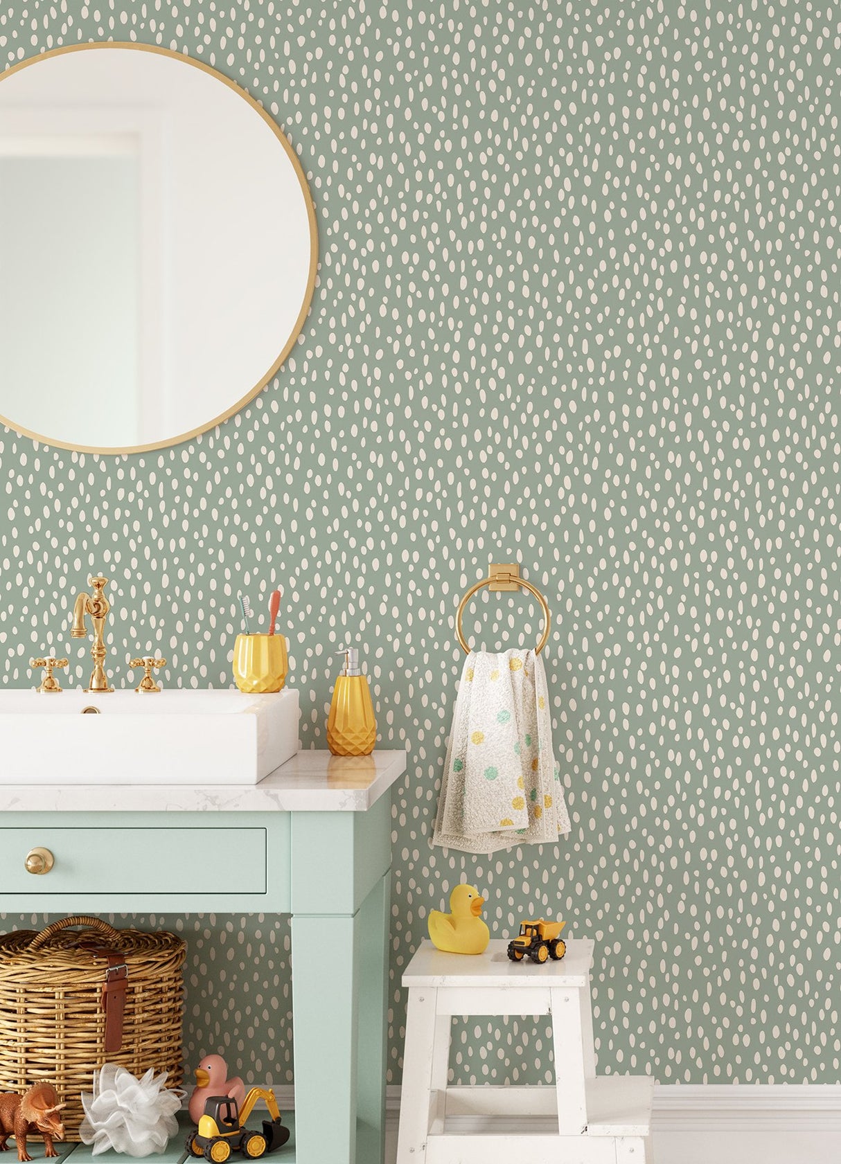 Willa Moss Dots Wallpaper Moss with Bohemian Polka Dots - Chesapeake 4060-139256