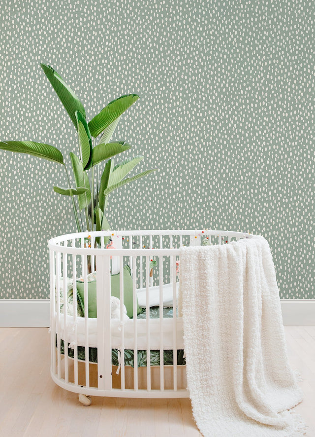 Willa Moss Dots Wallpaper Moss with Bohemian Polka Dots - Chesapeake 4060-139256