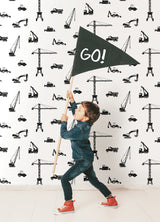 Eowyn Black Construction Vehicles Wallpaper with Graphic Transportation Motif - Chesapeake 4060-139263
