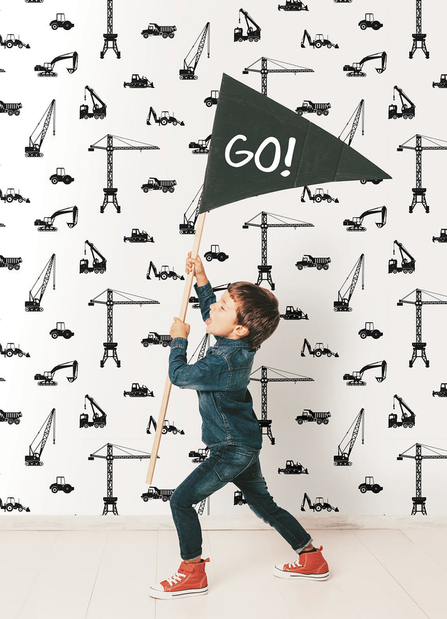 Eowyn Black Construction Vehicles Wallpaper with Graphic Transportation Motif - Chesapeake 4060-139263