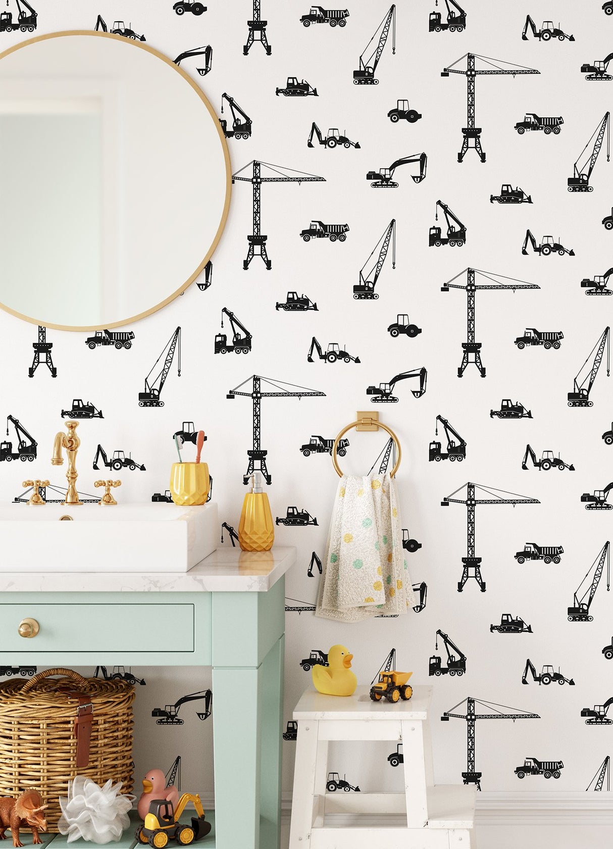 Eowyn Black Construction Vehicles Wallpaper with Graphic Transportation Motif - Chesapeake 4060-139263