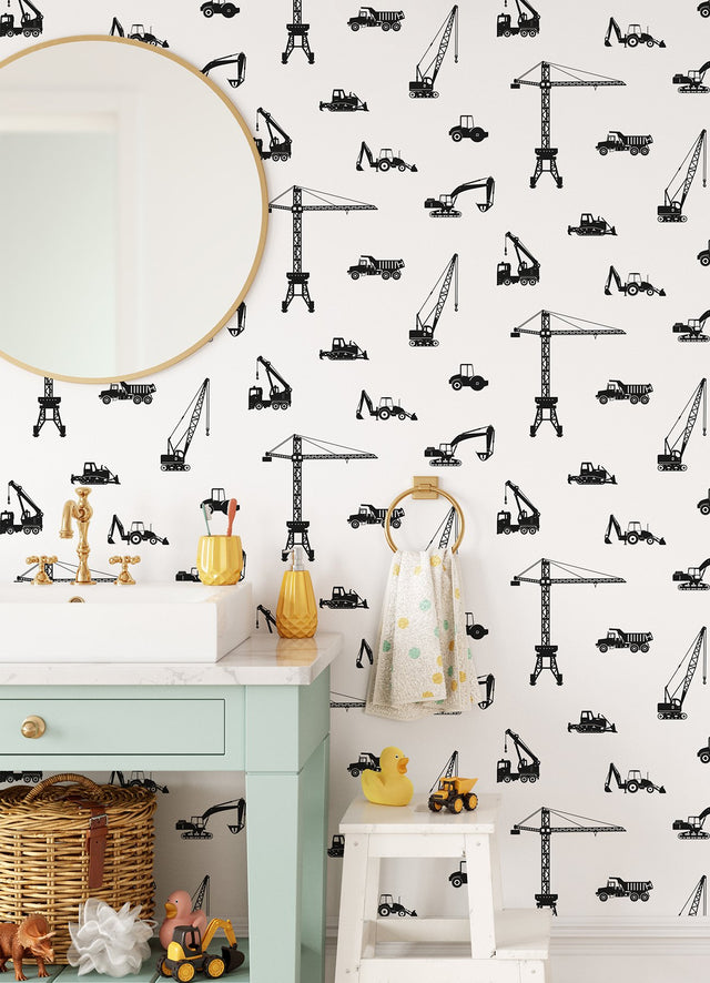 Eowyn Black Construction Vehicles Wallpaper with Graphic Transportation Motif - Chesapeake 4060-139263