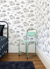 Isolde Charcoal Dinosaurs Wallpaper with Sketch Graphic Novelty Pattern - Chesapeake 4060-139269