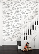 Isolde Charcoal Dinosaurs Wallpaper with Sketch Graphic Novelty Pattern - Chesapeake 4060-139269