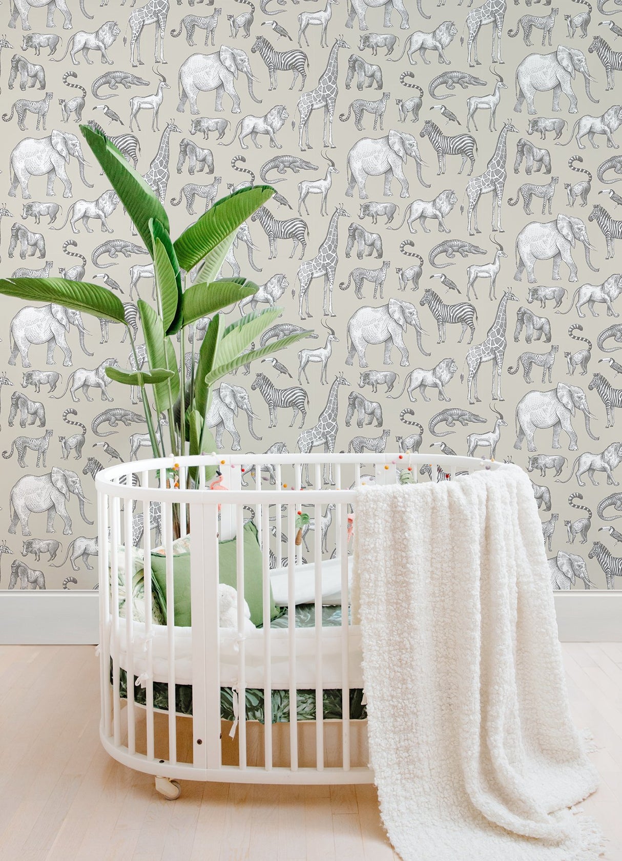 Kenji Taupe Safari Wallpaper with Illustrative Savannah Animals - Chesapeake 4060-139270