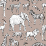 Kenji Light Brown Safari Wallpaper with Kids Animal Motif - Chesapeake 4060-139271