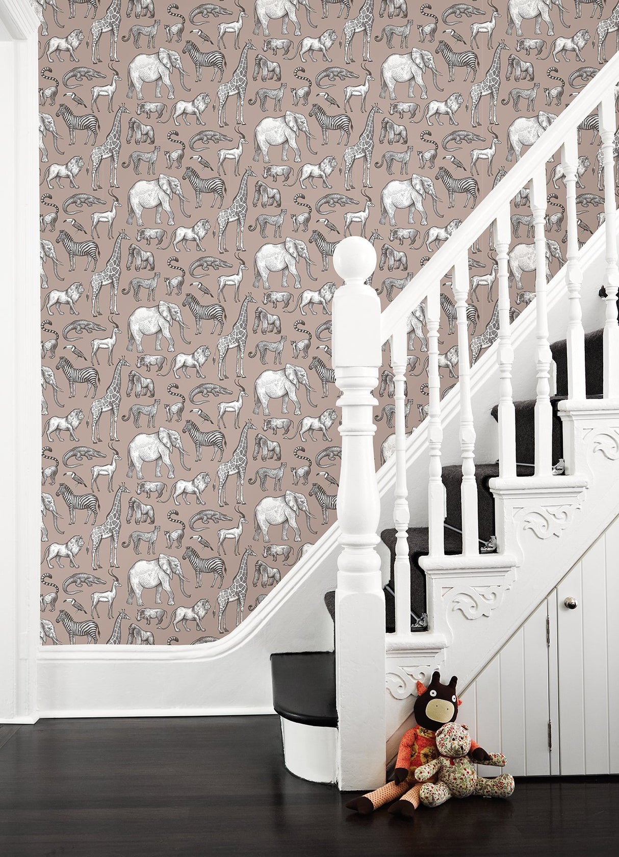 Kenji Light Brown Safari Wallpaper with Kids Animal Motif - Chesapeake 4060-139271