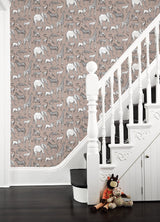 Kenji Light Brown Safari Wallpaper with Kids Animal Motif - Chesapeake 4060-139271