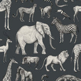 Kenji Navy Safari Wallpaper with Kids Animal Illustration Pattern - Chesapeake 4060-139272