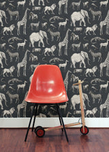 Kenji Navy Safari Wallpaper with Kids Animal Illustration Pattern - Chesapeake 4060-139272