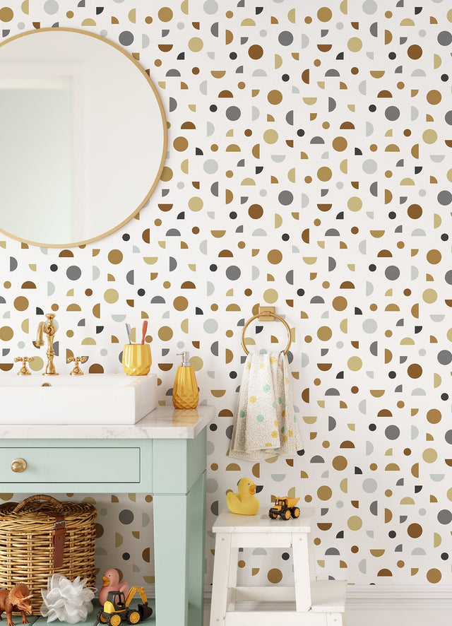 Marilee Neutral Circles Wallpaper with Bohemian Geometric Pattern - Chesapeake 4060-139278