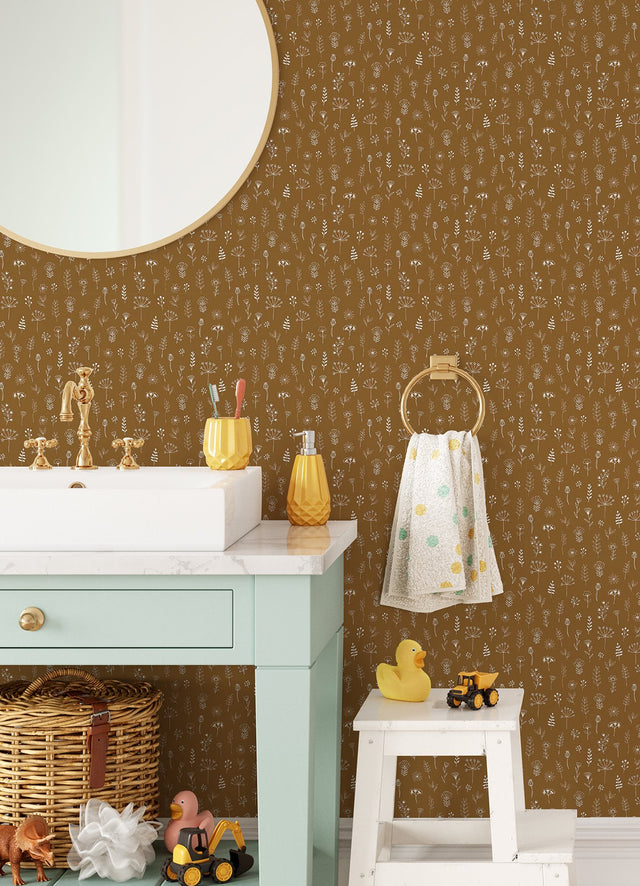 Tatula Chestnut Floral Wallpaper with Scandinavian Botanical Flowers - Chesapeake 4060-139281