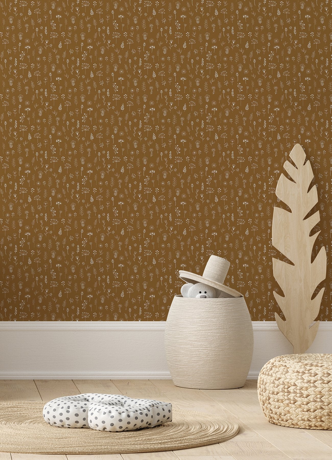 Tatula Chestnut Floral Wallpaper with Scandinavian Botanical Flowers ...