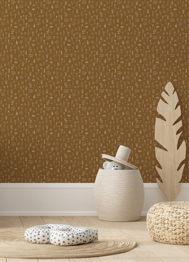 Tatula Chestnut Floral Wallpaper with Scandinavian Botanical Flowers - Chesapeake 4060-139281