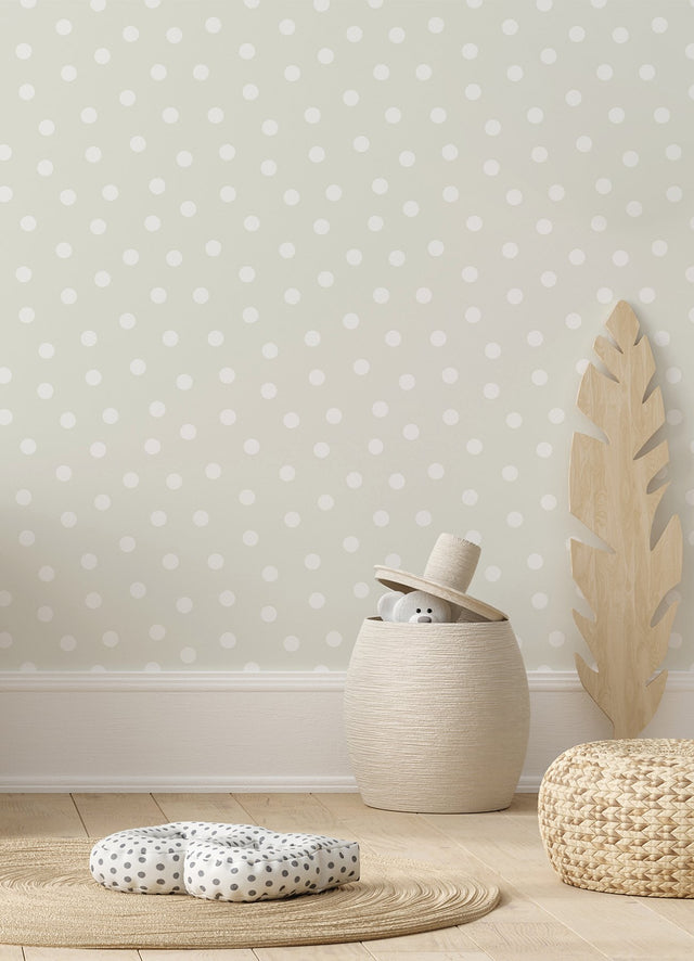 Jubilee Silver Polka Dots Wallpaper, Kids Graphics Non Woven Unpasted - Chesapeake 4060-347513