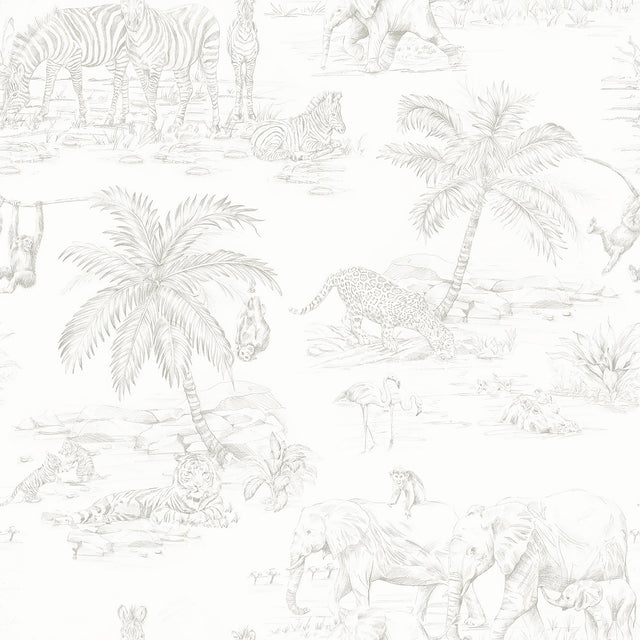 Boheme Platinum Animals Wallpaper with Safari Sketch Motif - Chesapeake 4060-347692