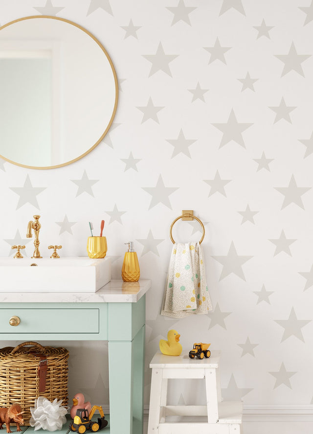 Amira Cream Stars Wallpaper with Kids Graphics Pattern - Chesapeake 4060-347696
