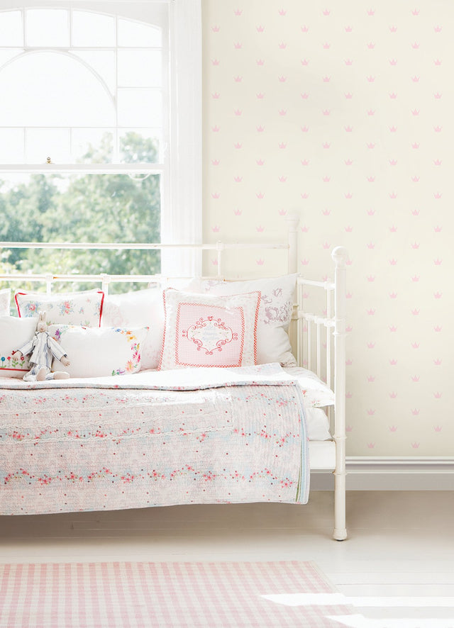 Bea Light Pink Crowns Wallpaper with Kids Novelty Pattern - Chesapeake 4060-347702