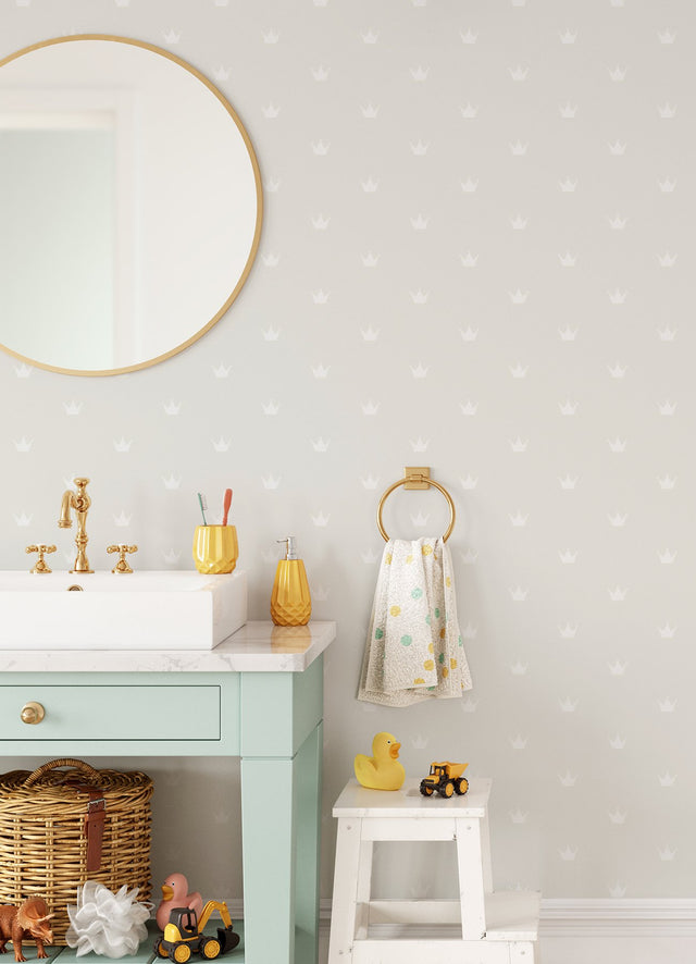 Bea Silver Crowns Wallpaper with Fairy Tale Novelty Kids Style - Chesapeake 4060-347703