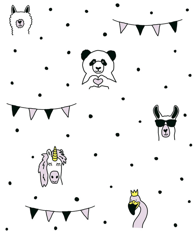 Orlow Pink Llama Wallpaper with Novelty Animals Pattern, Kids Non Woven Unpasted - Chesapeake 4060-381381