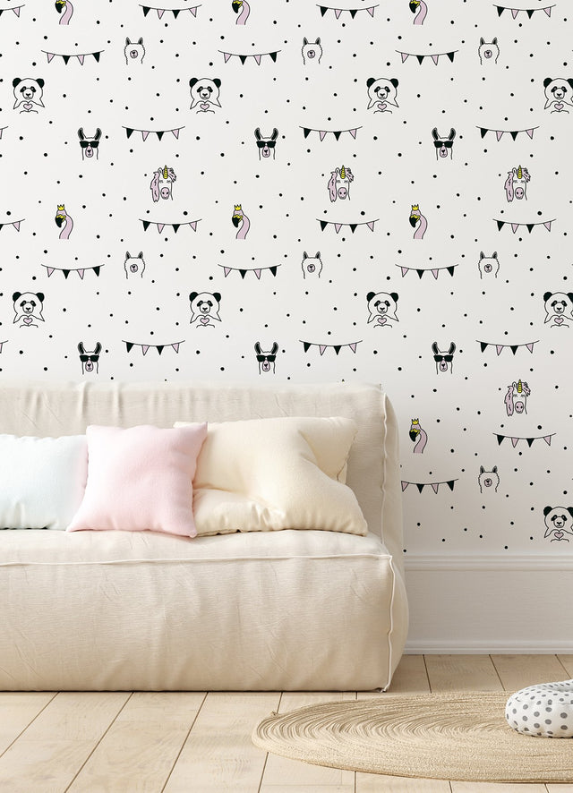 Orlow Pink Llama Wallpaper with Novelty Animals Pattern, Kids Non Woven Unpasted - Chesapeake 4060-381381