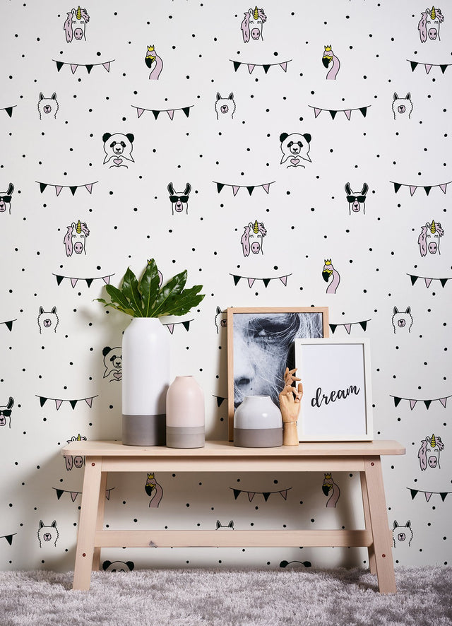 Orlow Pink Llama Wallpaper with Novelty Animals Pattern, Kids Non Woven Unpasted - Chesapeake 4060-381381