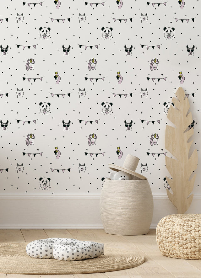Orlow Pink Llama Wallpaper with Novelty Animals Pattern, Kids Non Woven Unpasted - Chesapeake 4060-381381