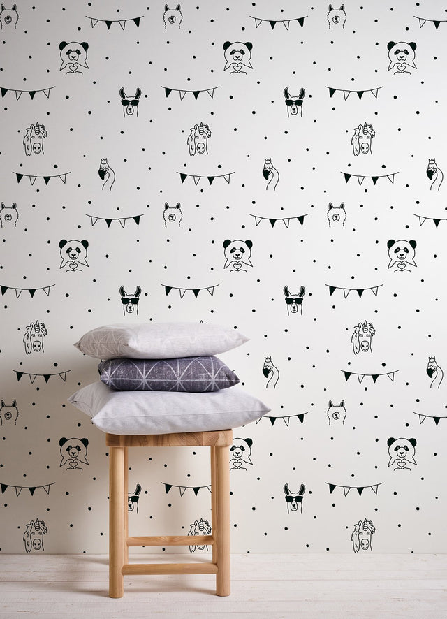 Orlow Black Llama Wallpaper with Novelty Kids Motif - Chesapeake 4060-381382