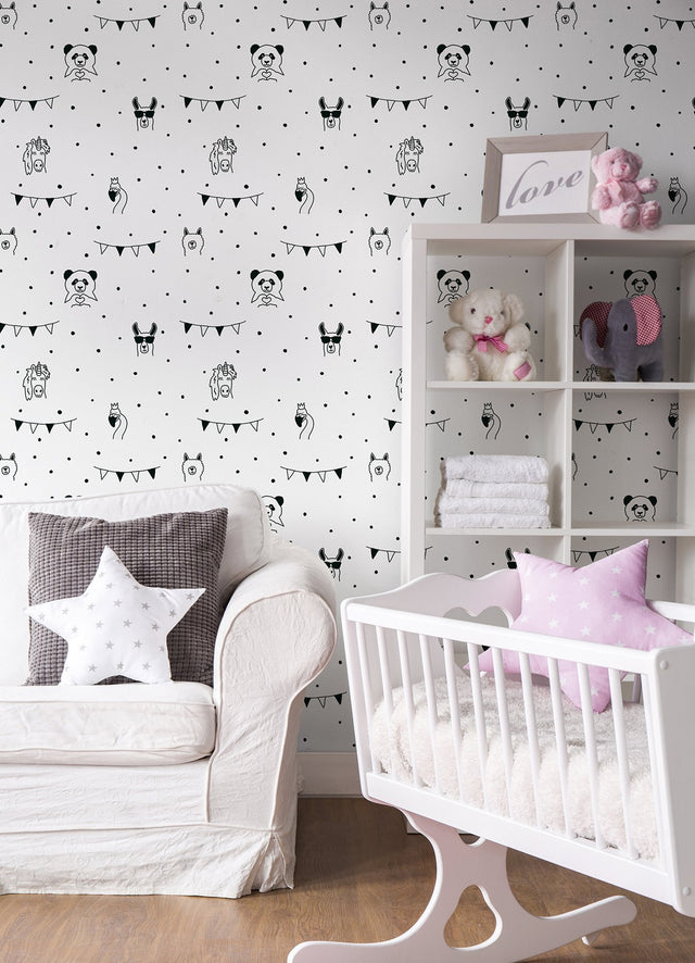 Orlow Black Llama Wallpaper with Novelty Kids Motif - Chesapeake 4060-381382