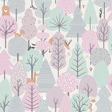 Quillen Pink Forest Kids Wallpaper with Foiled Woodland Animals Motif - Chesapeake 4060-51603