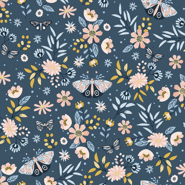 Zev Blue Butterfly Wallpaper with Kids Non Woven Pattern - Chesapeake 4060-58101