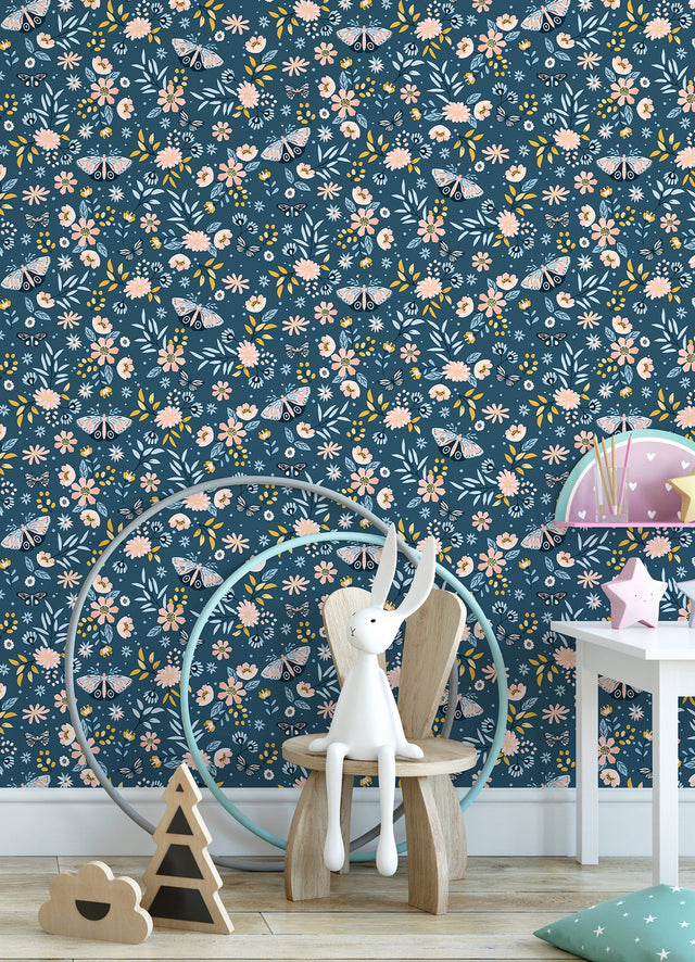 Zev Blue Butterfly Wallpaper with Kids Non Woven Pattern - Chesapeake 4060-58101
