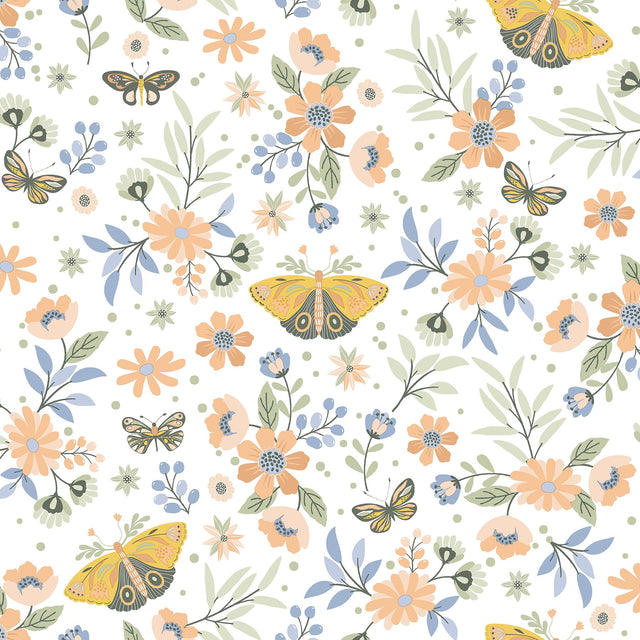 Zev Coral Butterfly Wallpaper with Kids Floral and Butterflies Pattern - Chesapeake 4060-58105