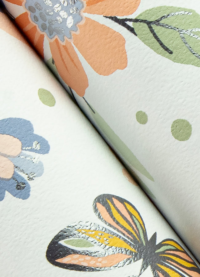 Zev Coral Butterfly Wallpaper with Kids Floral and Butterflies Pattern - Chesapeake 4060-58105