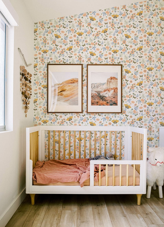 Zev Coral Butterfly Wallpaper with Kids Floral and Butterflies Pattern - Chesapeake 4060-58105