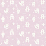 Bitsy Pink Woodland Wallpaper with White Cartoon Animal Motif - Chesapeake 4060-91303