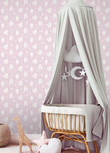 Bitsy Pink Woodland Wallpaper with White Cartoon Animal Motif - Chesapeake 4060-91303